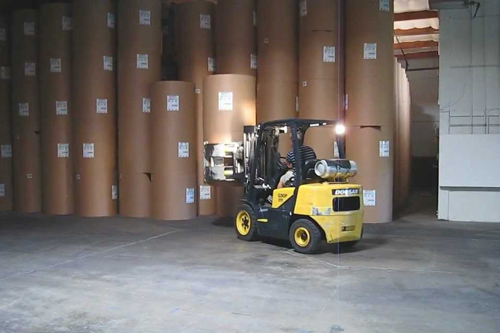 Forklift inside our paper and packaging warehouse near Cincinnati, OH