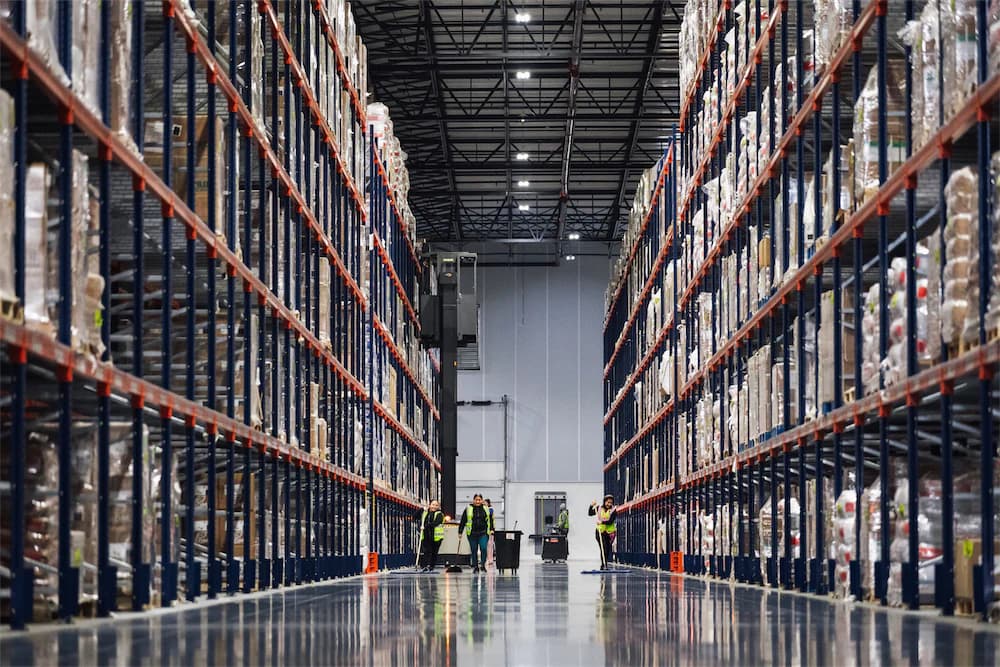 Freight staged on a warehouse dock for same-day transfer