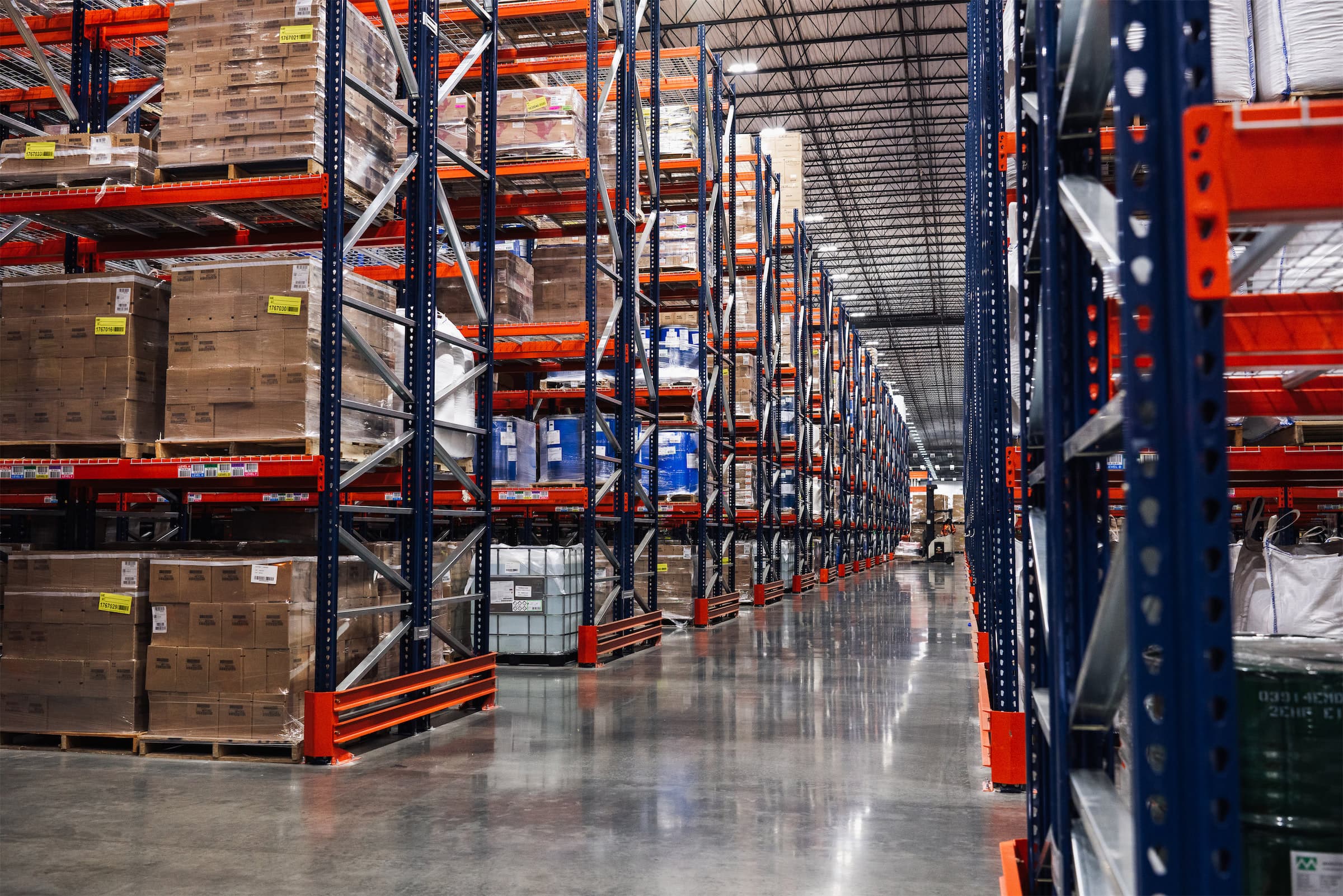 Aisles of tall pallet stacks